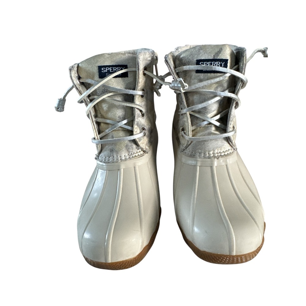 Sperry Kids Size 1M Metallic Camo Duck Boots Lace Up Waterproof Shoes